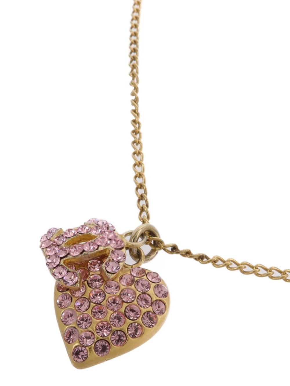 Chanel Vintage CC Pink Rhinestone Heart Necklace